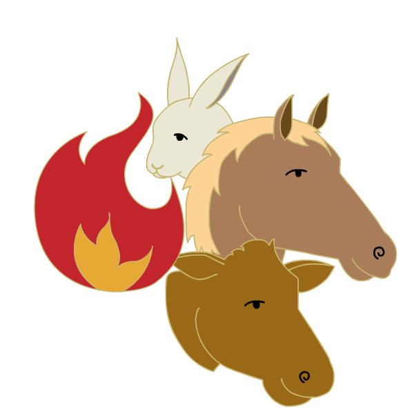 llama, horse, and cow near flames